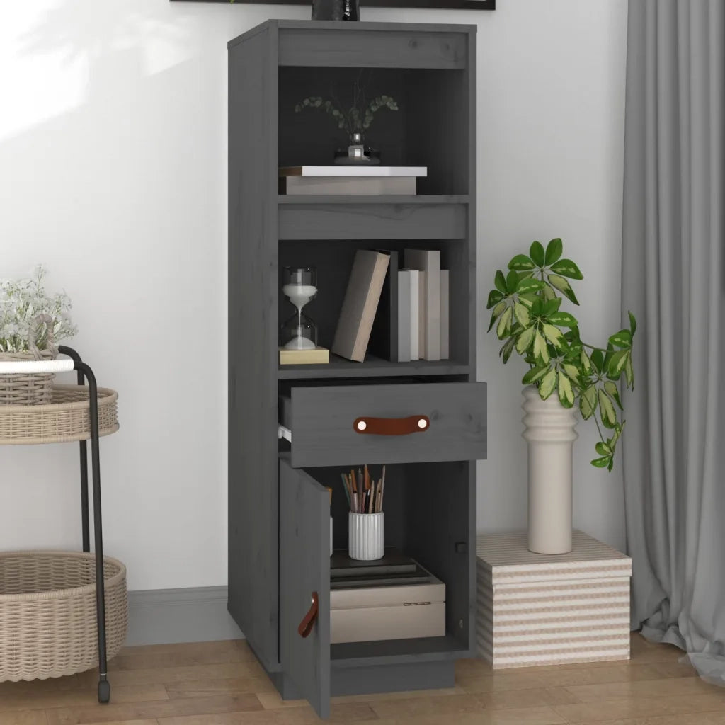 Credenza Grigia 34x40x108,5 cm in Legno Massello di Pino 820154