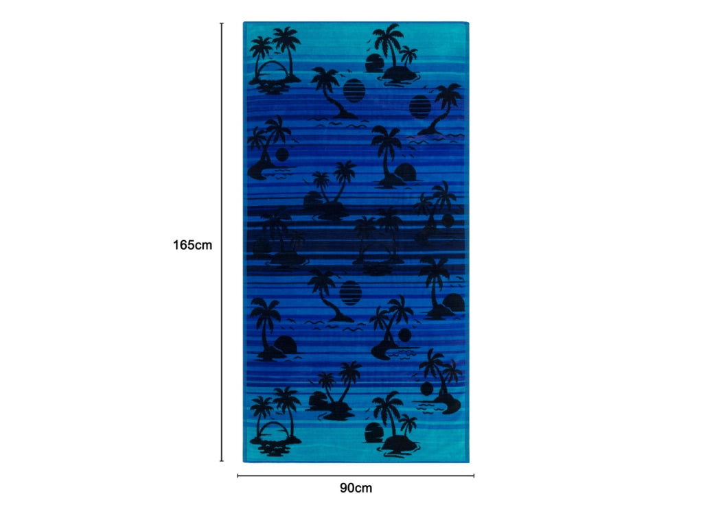 Telo Mare Jacquard Spugna Asciugamano Spiaggia Disegno Oasi - Telo Mare - Blu