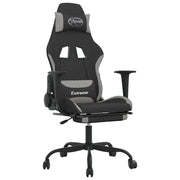 Sedia da Gaming | Sedia da e-sports Massaggio e Poggiapiedi Nero e Grigio Tessuto