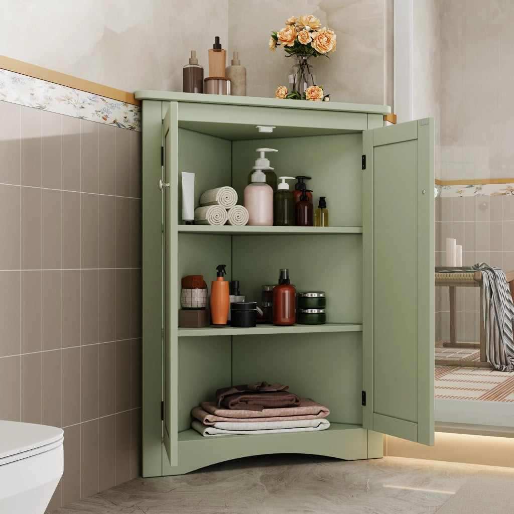 Mobile angolare con 2 ante e 3 vani; antiribaltamento - per bagno - in MDF - 61.5x80 cm - verde