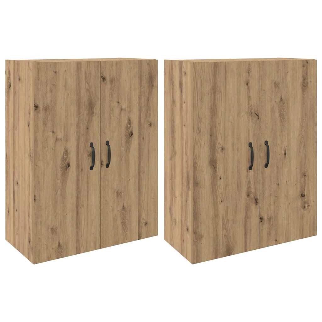 Set di 2 moderni pensili a 4 ante per soggiorno 69,5 x 34 x 90 cm finitura rovere ingegnerizzato realizzati a mano 02_0056056