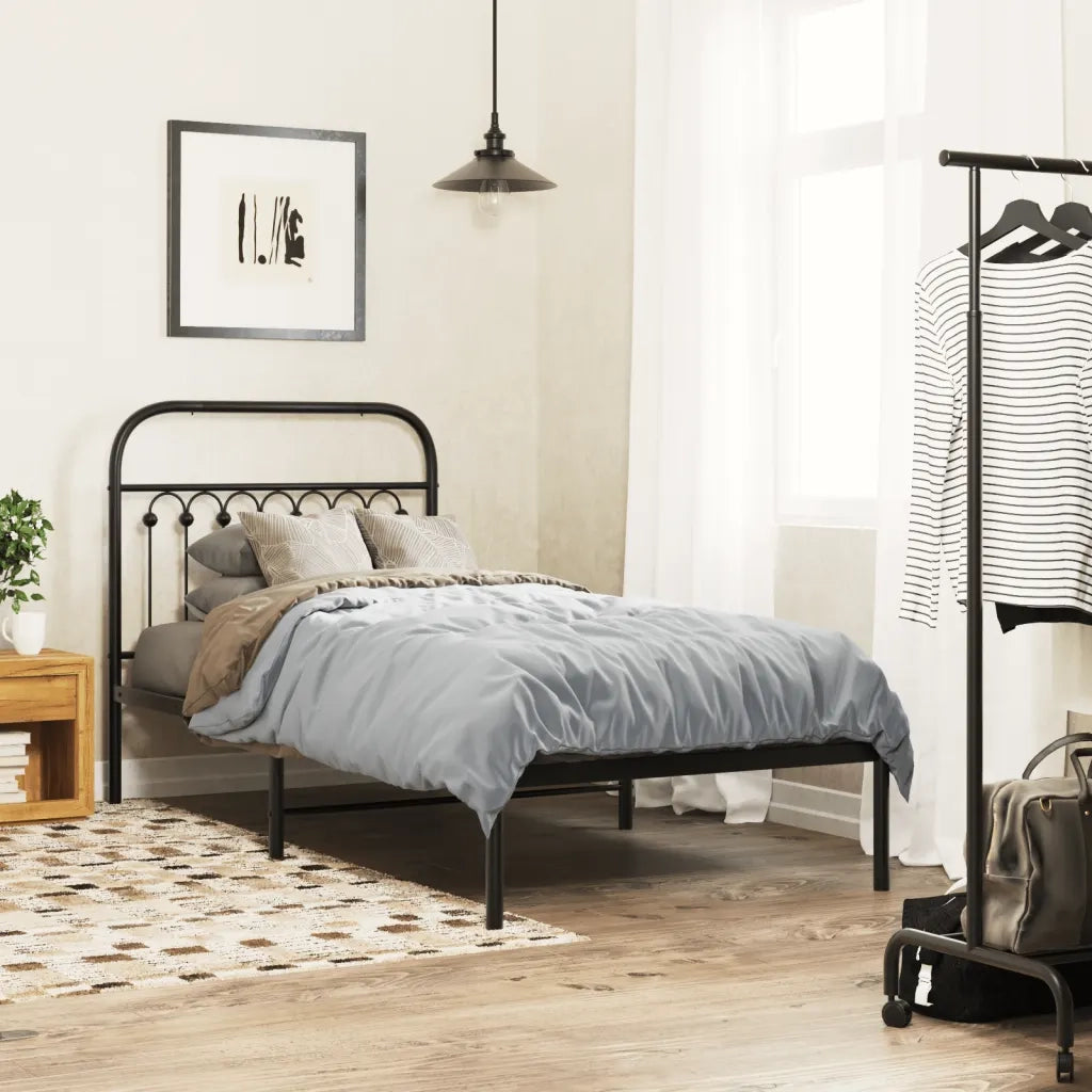 Giroletto con Testiera-Struttura Letto con testiera in Metallo Nero 90x200 cm 565412