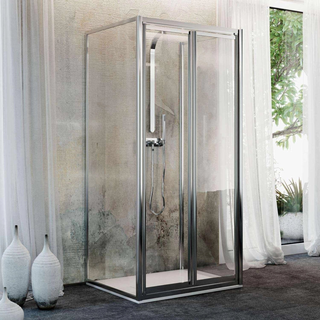 Box Doccia 3 lati 75x70x75CM H185 Cristallo Trasparente 2 Fissi+Saloon 2 Ante Battente 70 mod. Clint