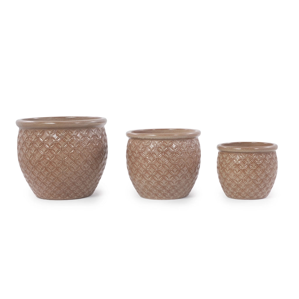 SET DI VASI IN CERAMICA 3 PEZZI Ø 38,5/30,5/23 cm BEIGE