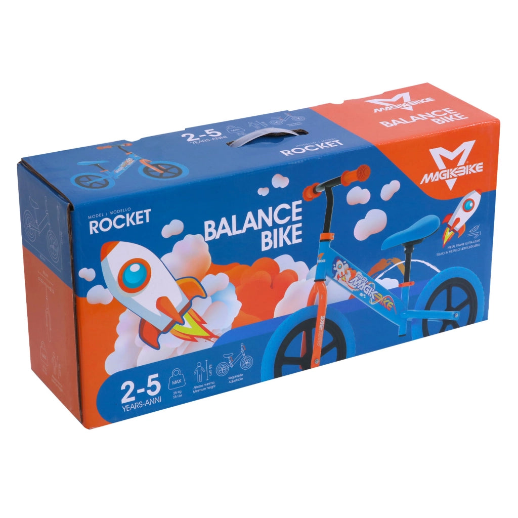 Bicicletta Senza Pedali Balance Bike per Bambini 10 Pollici 80x40x60 cm Sellino e Manubrio Regolabili Rocket Azzuro