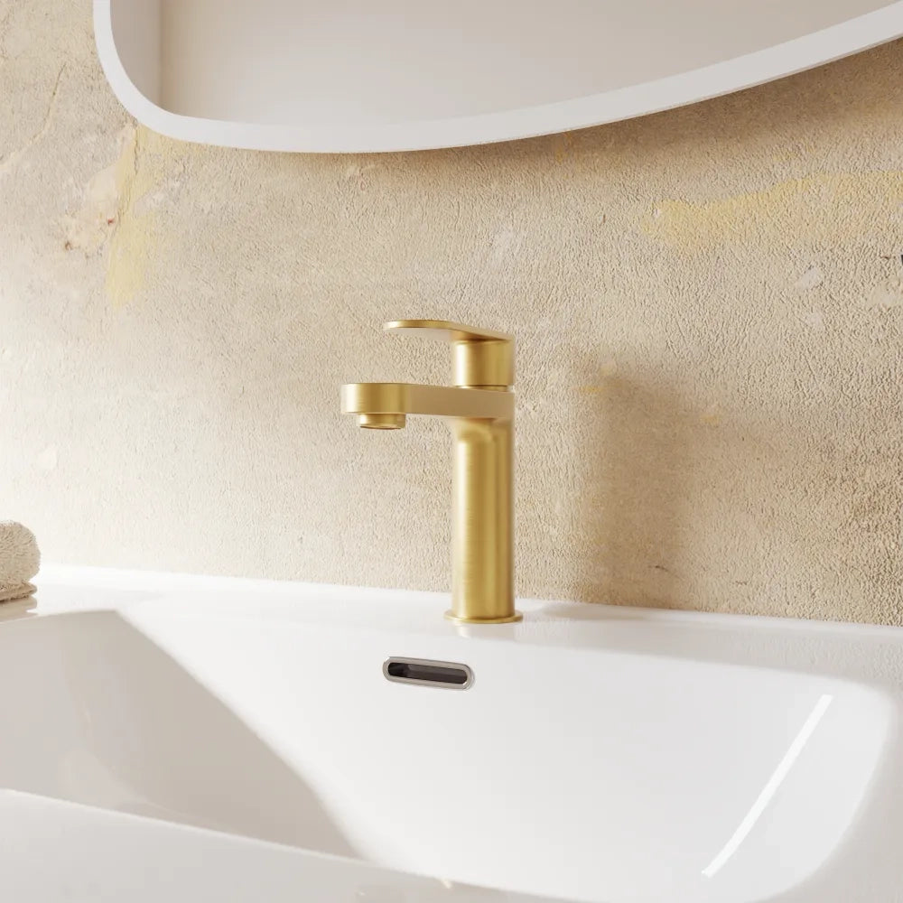 Coppia miscelatori lavabo 16cm e bidet oro spazzolato senza scarico | Margot