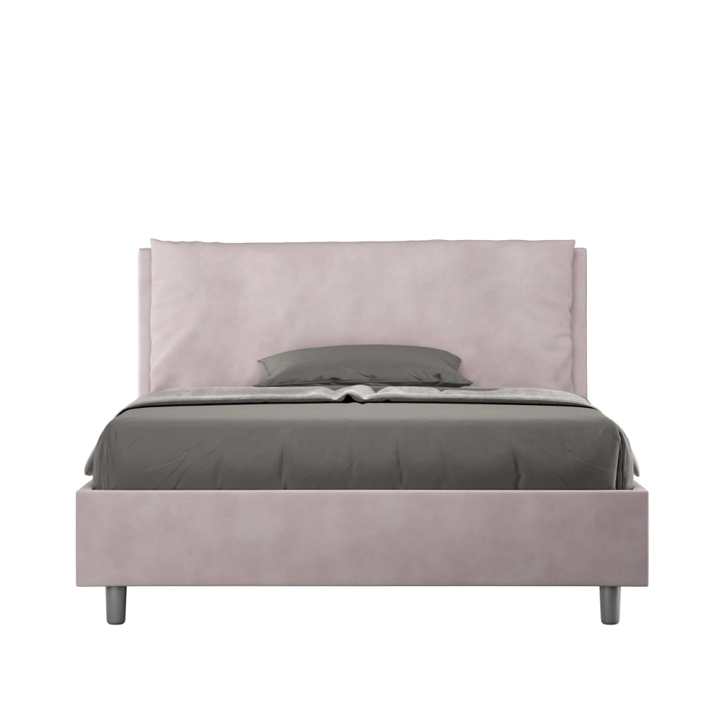 BS COM Letto matrimoniale francese con rete imbottito 140x200 microfibra glicine Large