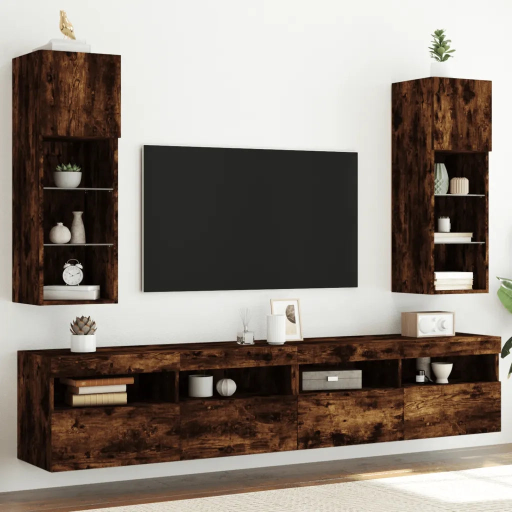 Mobili Porta TV con Luci LED 2 pz Rovere Fumo 30,5x30x90 cm 837010