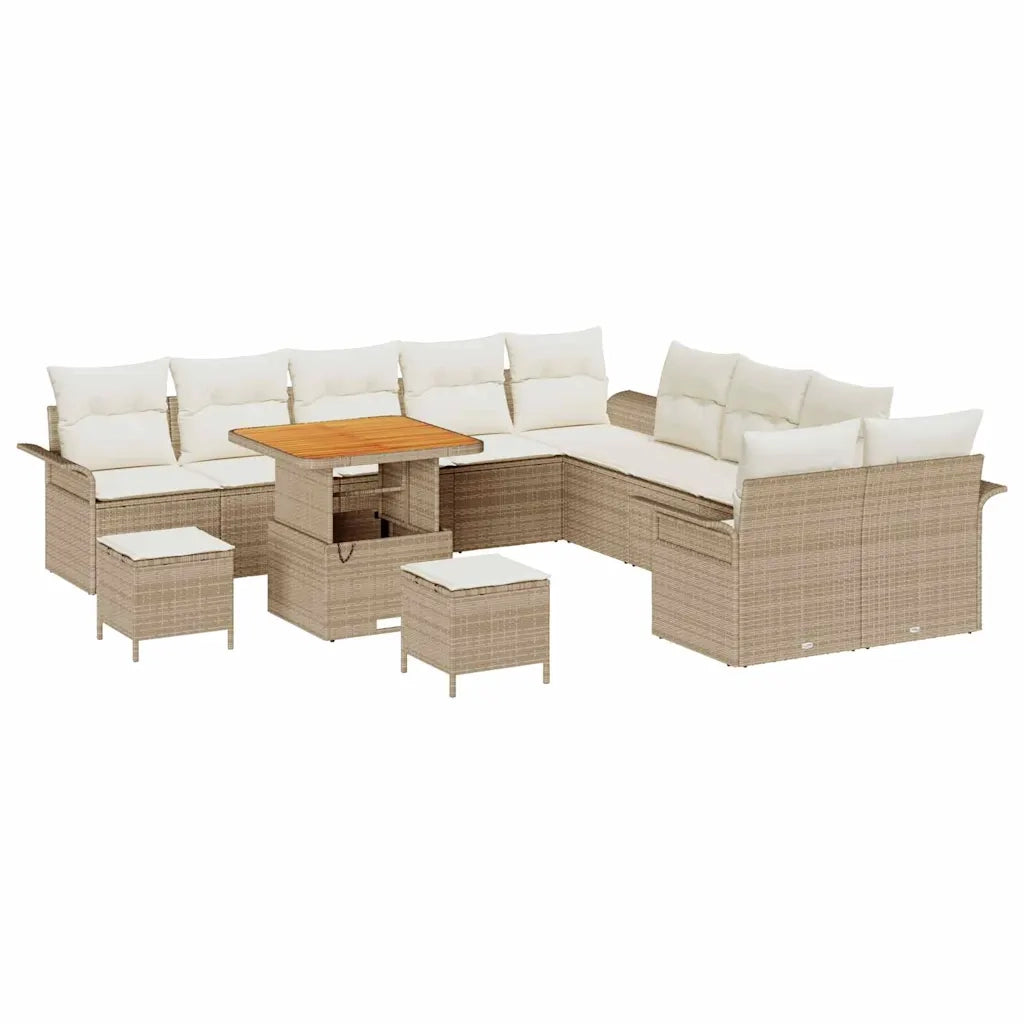 Set Divano da Giardino con cuscino 13 pcs Beige polyrattan