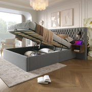 LETTO Contenitore 180x200 cm in Velluto Grigio con 2 comodini e USB