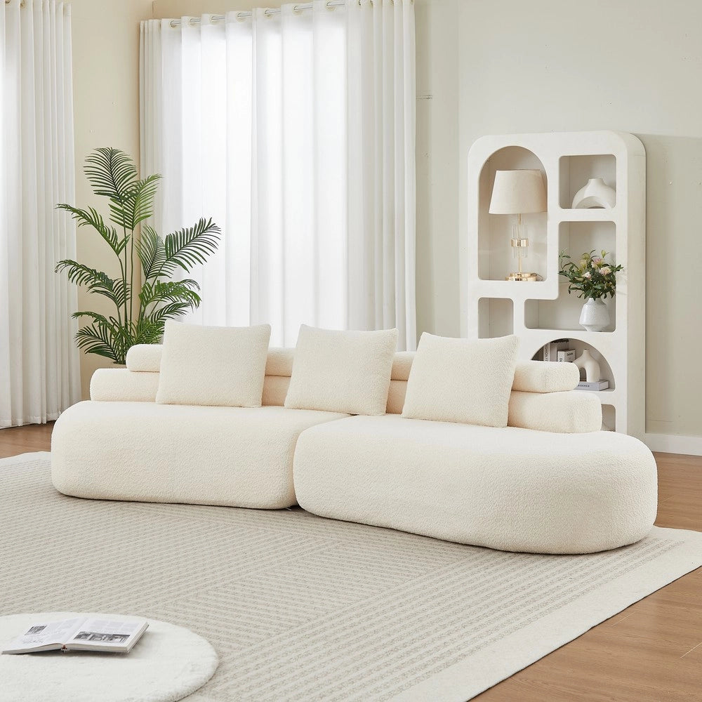 Divano modulare 2 parti ¨C Minimal ¨C crema, tessuto chenille, senza braccioli, cuscini schienale