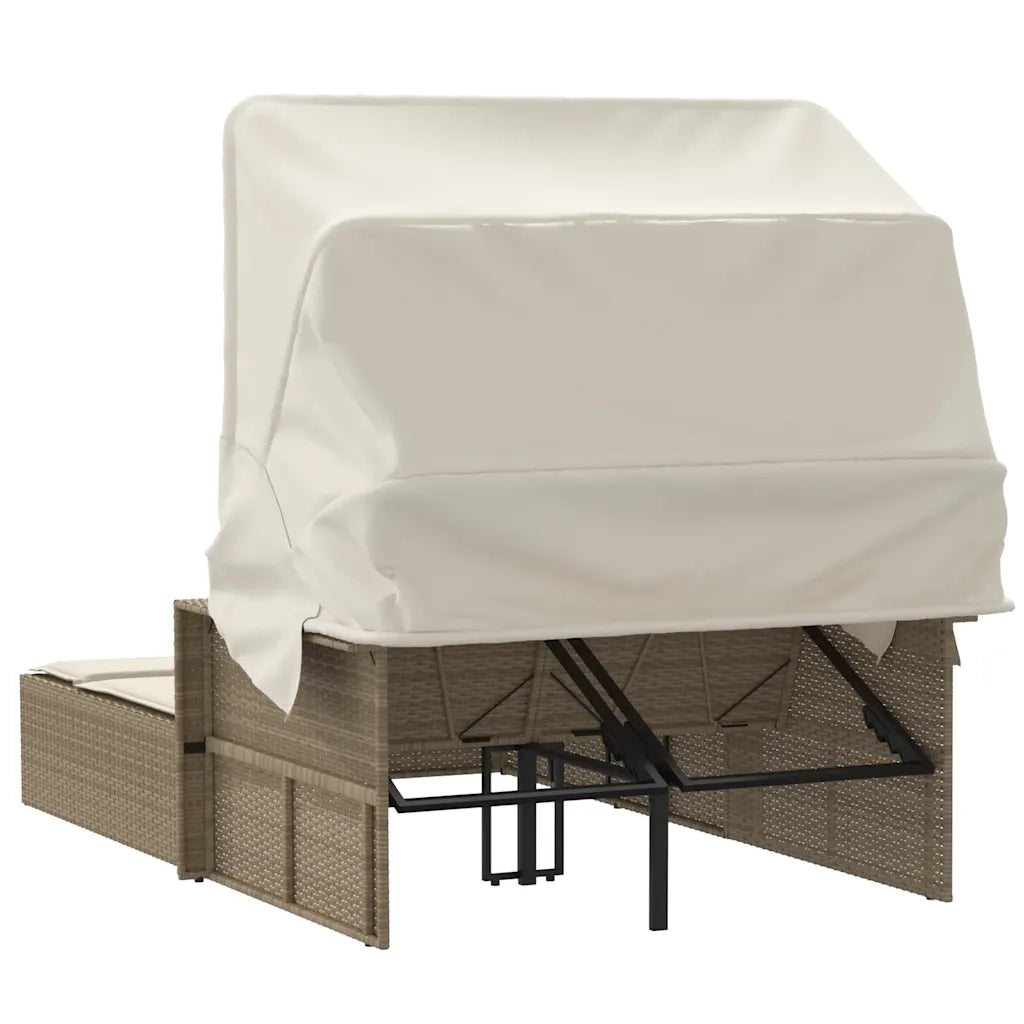 Sdraio da giardino | Lettino Doppio con Baldacchino e Cuscini Beige in Polyrattan