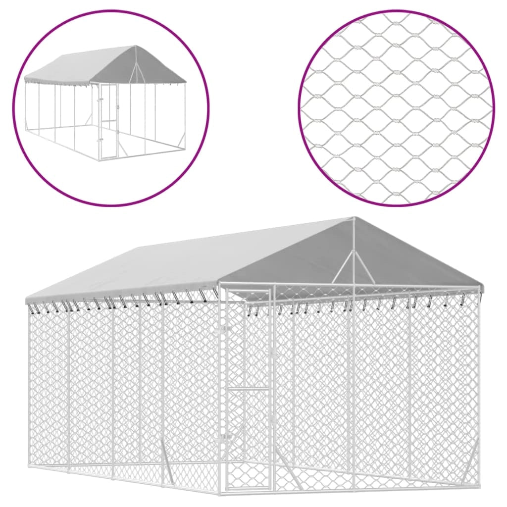 Cuccia/gabbia/recinto/zaino per animali da esterno con tetto argentato 3 x 6 x 2,5 m Argento 02_0041901