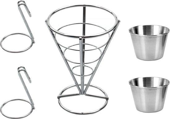 Snack Holder RVS per Fritture, Pollo e Gelato con Sfere di Salsa doppie.
