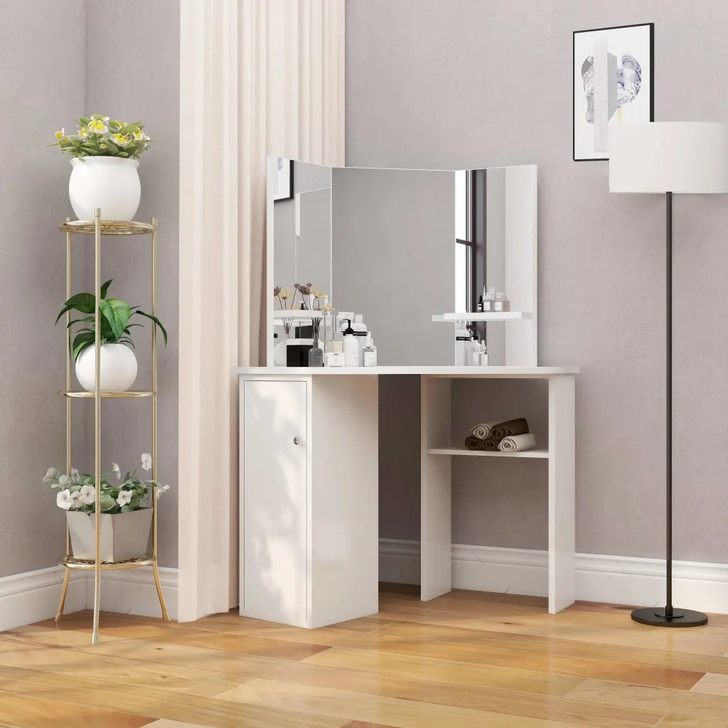 Toeletta-Tavolino da Trucco ad Angolo Bianco