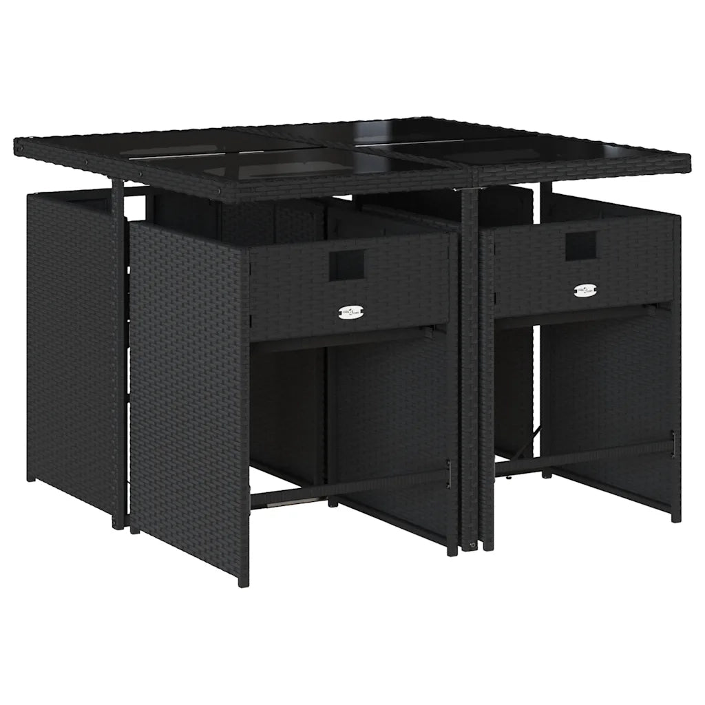 Set da Pranzo da Giardino 5 pz | Set Salotto da Giardino Nero con Cuscini in Polyrattan