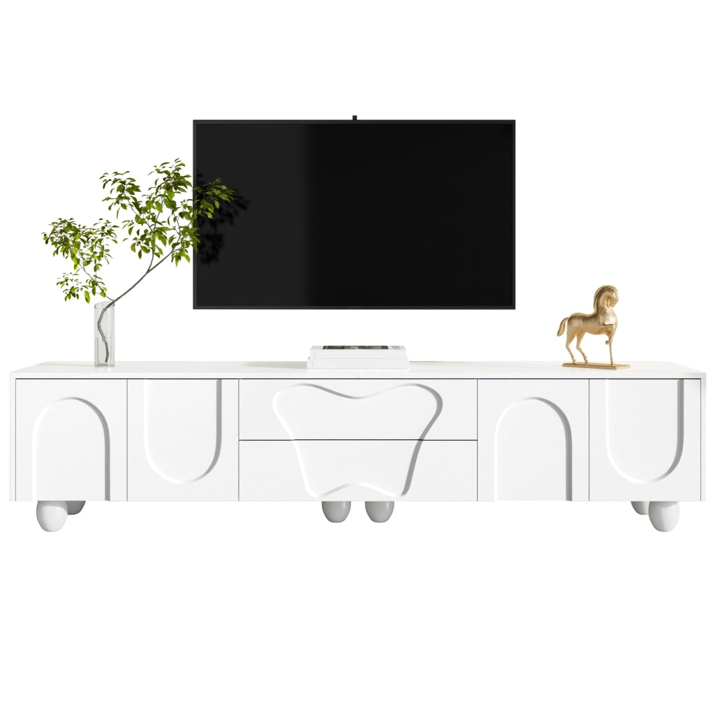 Mobile TV con 2 Ante e 2 Cassetti; Stile Minimalista; Soggiorno; 180??40??42 cm; in Pannello Truciolare; Bianco