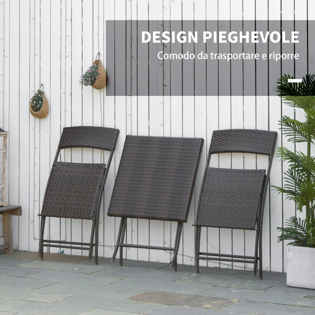 Set da Giardino Pieghevole 3 Pezzi in Rattan e Metallo ¨C zephmum ¨C Nero