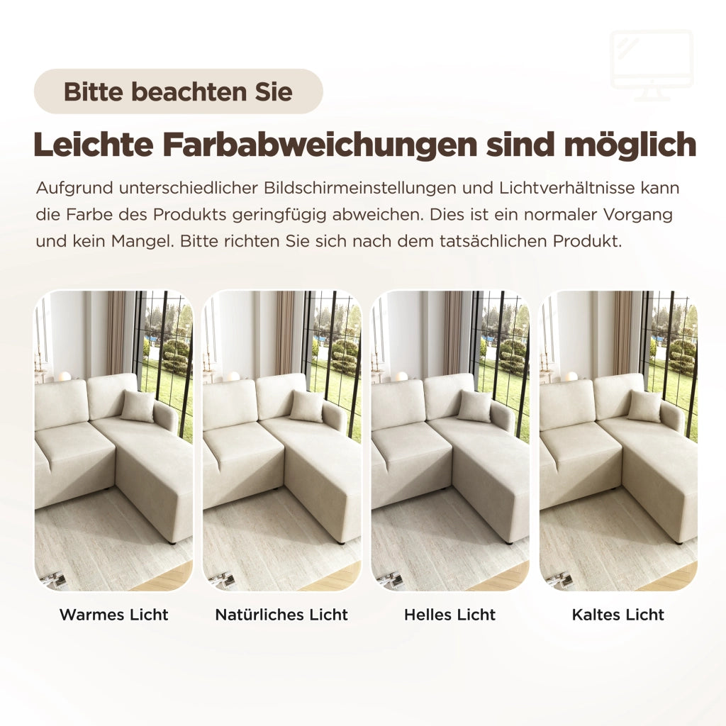 Divano angolare 3 posti in ciniglia con seduta relax e cuscini inclusi struttura in legno beige chiaro compatto