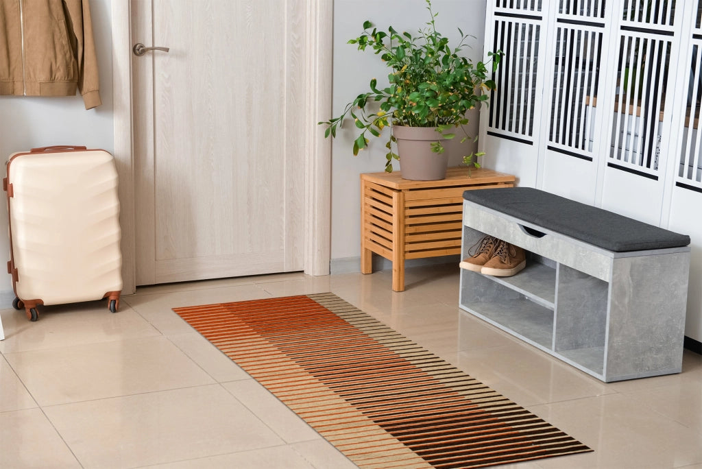 Tappeto Arredo Moderno Morbido in Ciniglia Ingresso Antiscivolo Prodotto Italiano  Soggiorno Camera Salotto Disegni Piazzati Cotone Varie Misure Grande Neon/Ruggine - 115x175 cm