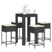 Set Bar da Giardino 5 pz con Cuscini in Polyrattan Nero 3261449