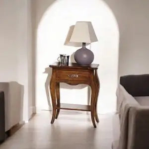 Comodino legno massiccio sagomato arte povera noce scuro