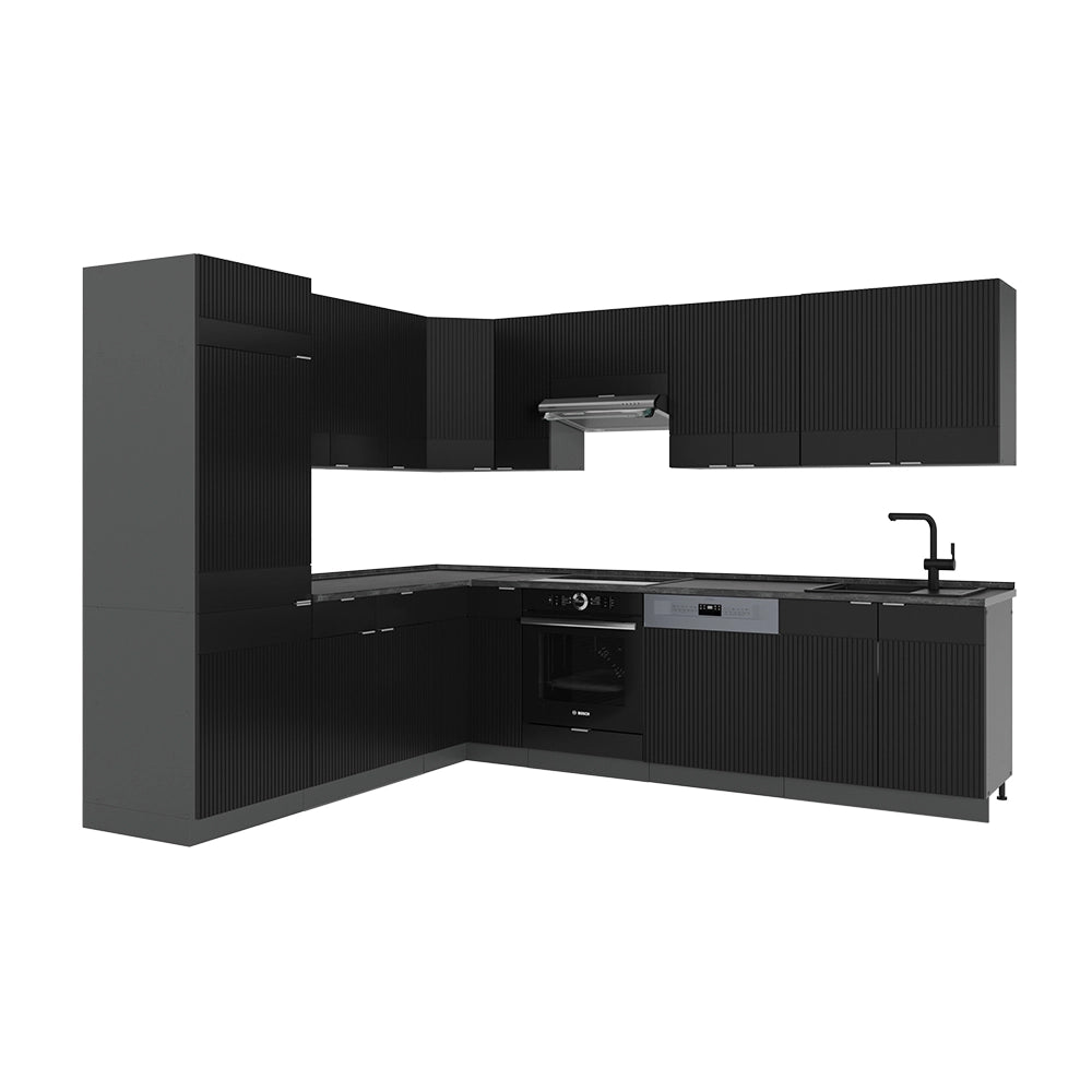 Vicco Cucina angolare completa Nero a righe/antracite 227 x 60 cm senza piano di lavoro