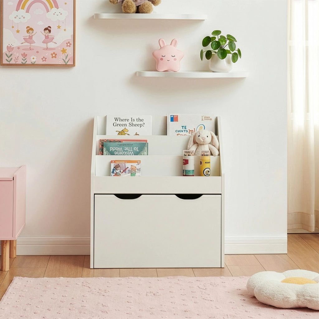 Libreria a Scaletta Sirlstalo per Cameretta Scaffale con 3 Scomparti e Cassetto a Rotelle 70 x 63 x 30 cm - Bianco [en.casa]