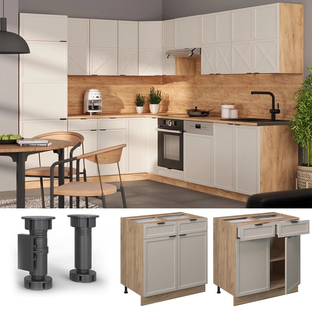 Mobiletto base per cucina Fame-Line GrigioBeige/Rovere dorato 80 cm, PL Rovere Vicco