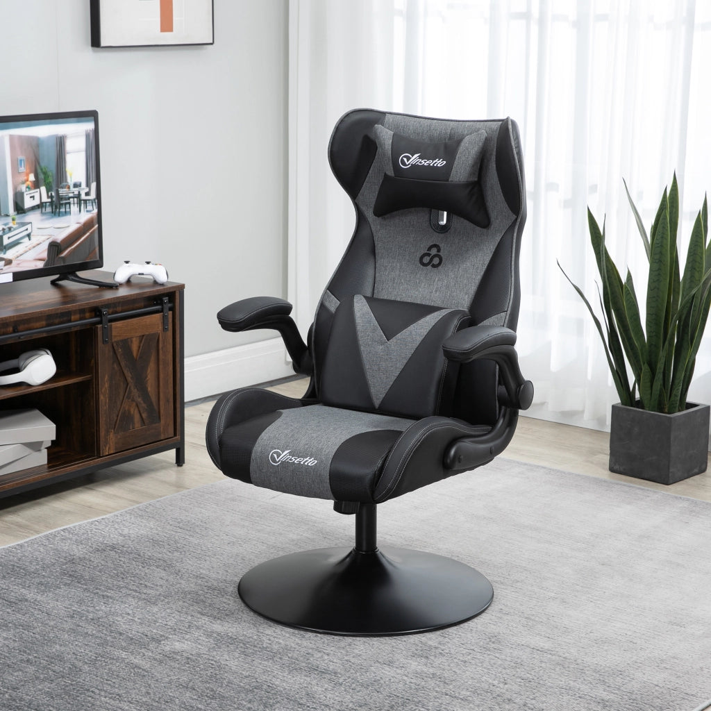 Sedia da Gaming Ergonomica ¨C Xylo ¨C Base Rotonda Altezza Regolabile Braccioli Cuscini PU Grigio Nero