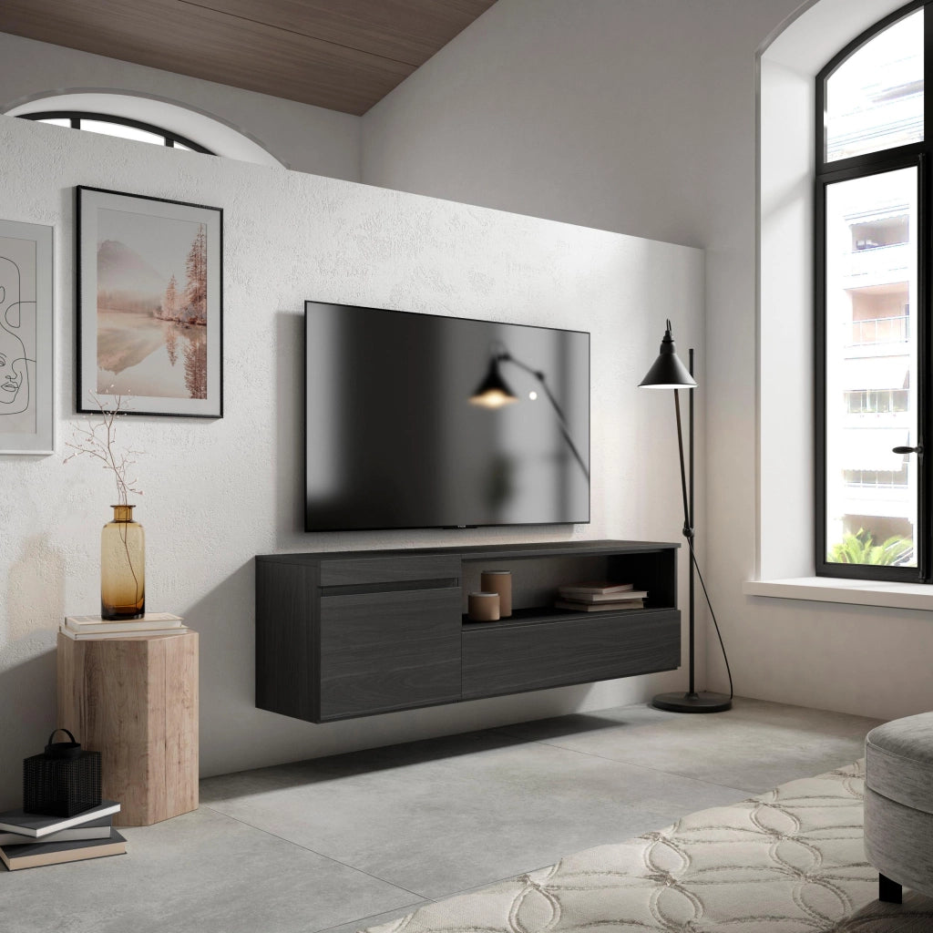 Mobile TV Soggiorno, 150x35x45cm, Per TV fino a 65", da appendere, Nero RF2483