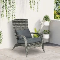 Sedia da Giardino Adironrack con Braccioli, in Rattan e Acciaio, 64x80x90 cm, Grigio