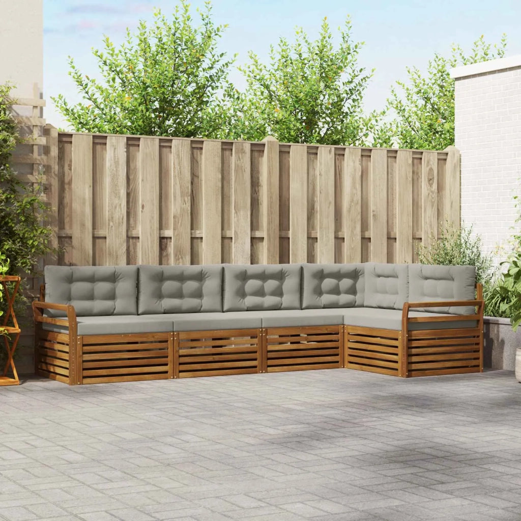 Set di divani da esterno 5 pcs Grigio Naturale e Chiaro