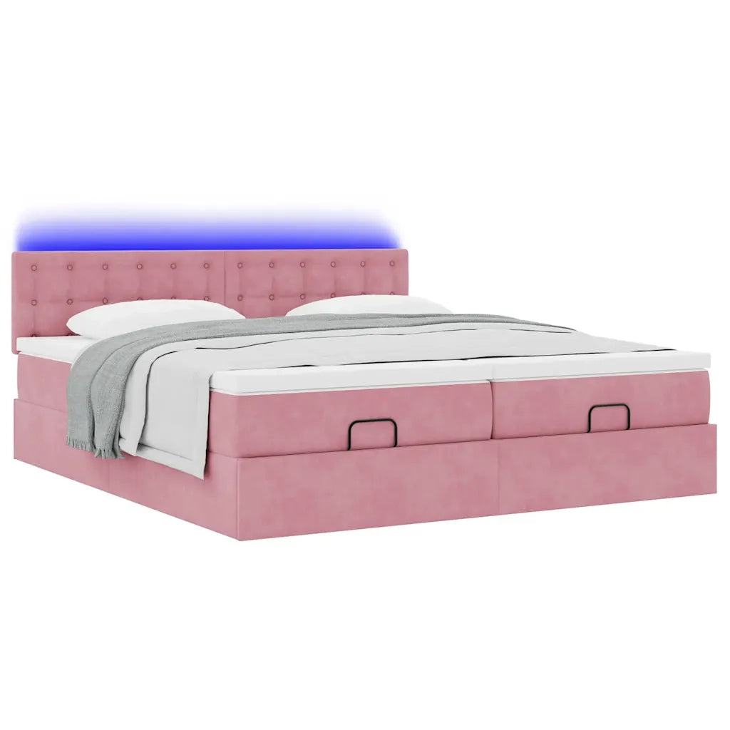 Struttura Letto Pouf con Materassi Rosa 180x200 cm Velluto 3312964