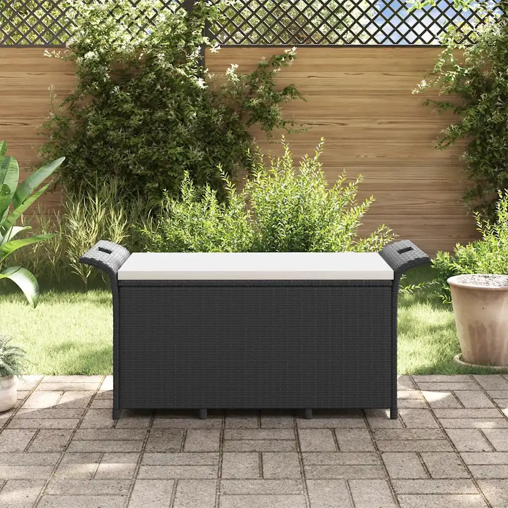 Panca da Giardino con Cuscino Nero 116x46x57 cm in Polyrattan
