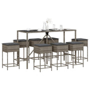 Set Bar da Giardino 9 pz con Cuscini in Polyrattan Grigio 3261475