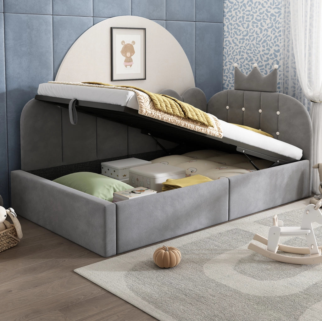 Daybed imbottito 90x190 cm in velluto grigio con vano contenitore idraulico