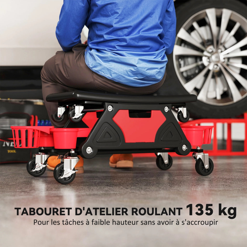 Sgabello da officina con ruote girevoli 360¡ã ¨C Xylo ¨C rosso, 135 kg, 86x33x33cm