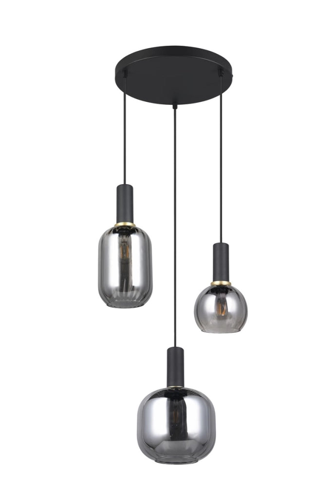 Lampada sospensione Trio Diva nera 3xE27 vetro cromo