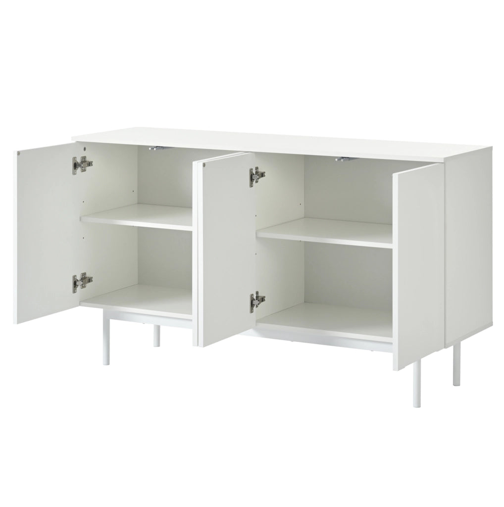 Sideboard moderno bianco con 4 ante; 2 ripiani regolabili; in MDF e metallo; 2 colli