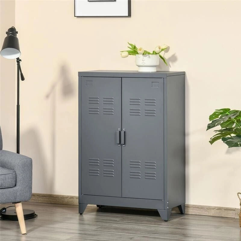 MOBILETTO MULTIUSO A 2 ANTE STILE INDUSTRIAL 75X33X110 CM GRIGIO
