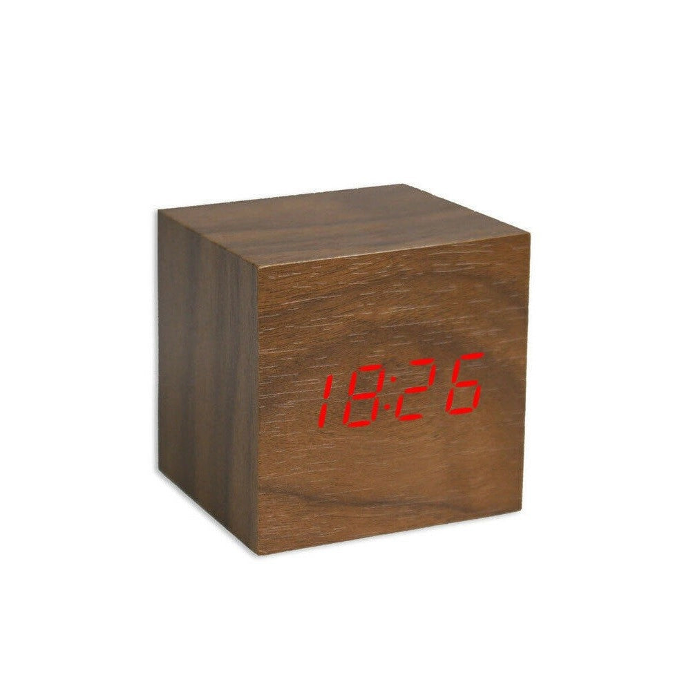 Trade Shop - Sveglia Orologio Digitale Led Effetto Legno Con Suono Allarme Temperatura Cubo -