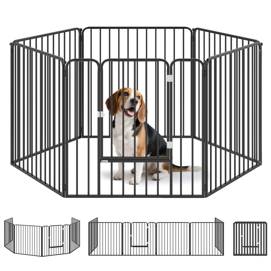 Recinto per Cani a 6 Pannelli Modulabili da Interno ed Esterno. in Acciaio. 164x83x80 cm. Nero