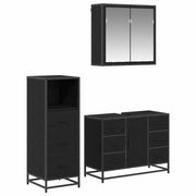 Set di mobili per il Bagno | Armadio da bagno 3 pz Rovere Nero Legno multistrato