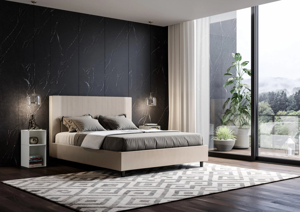 BS COM Letto matrimoniale contenitore doppia alzata imbottito 160x200 similpelle tortora