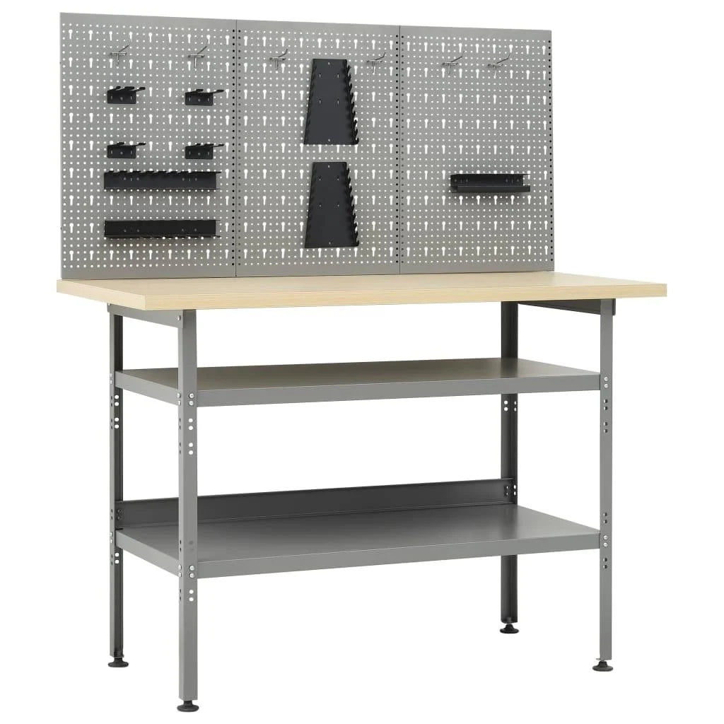 Banco da lavoro da 120 cm con 3 pannelli a parete tavolo da lavoro per officina grigio/nero 02_0003656