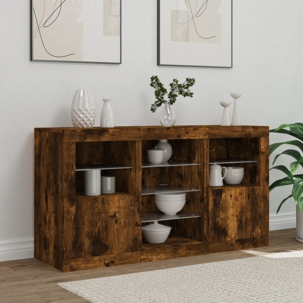 Credenza con Luci LED-Buffet-Armadio da cucina Rovere Fumo 123x37x67 cm 331991