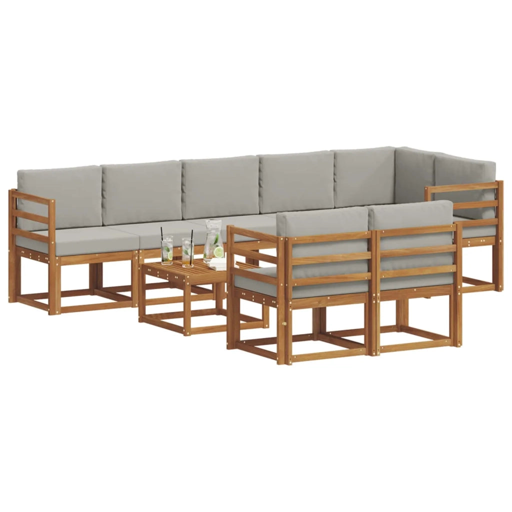 Set di divani da esterno 9 pcs Grigio Naturale e Chiaro