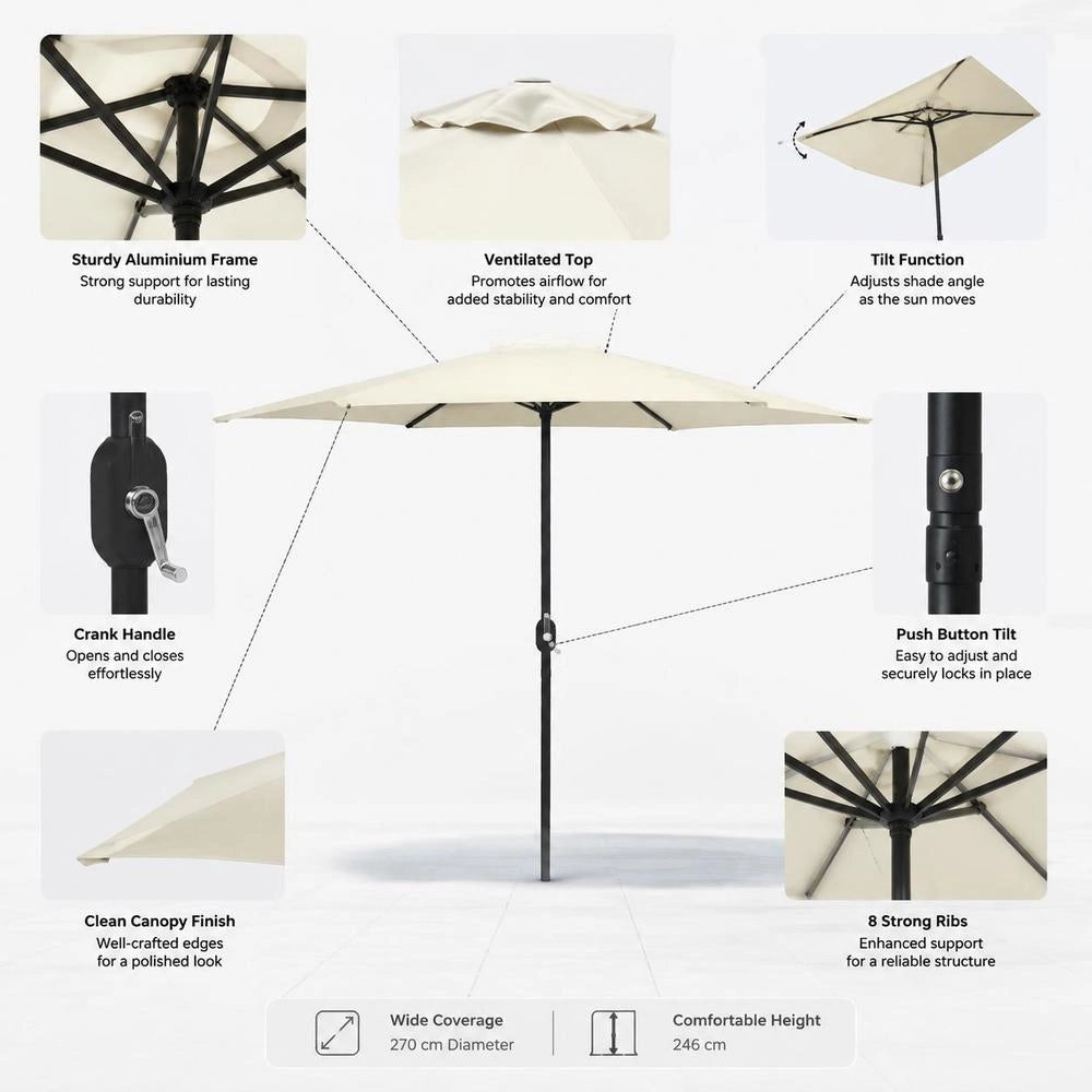 Parasol With Aluminum Pole 270x246 Cm Sand White