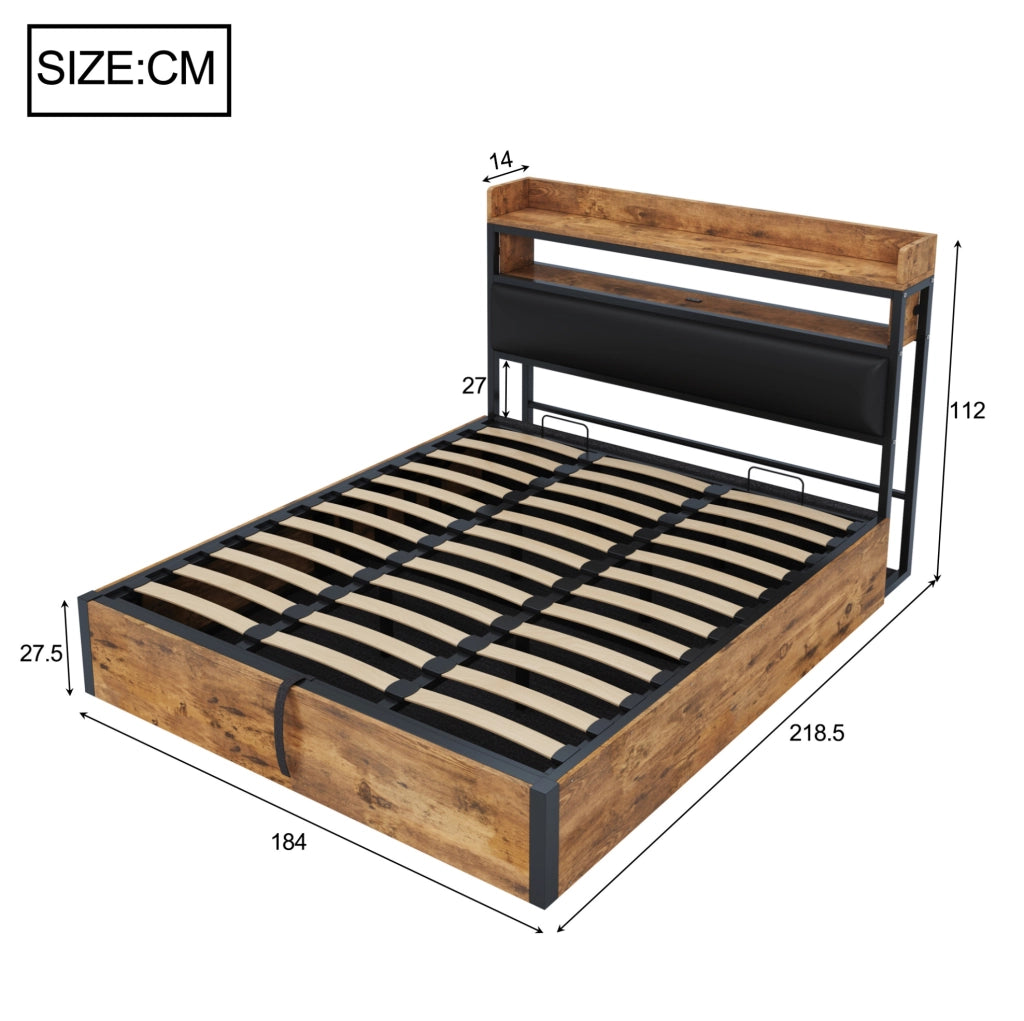 Letto matrimoniale 180x200 con contenitore idraulico, testiera imbottita e USB